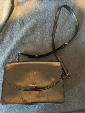 DKNY Metallic Silver Mirror Crossbody Bag